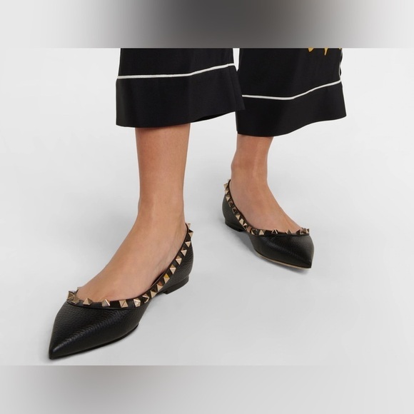 Valentino Garavani:  Rockstud Leather Ballet Flats - Picture 2 of 8